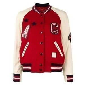 Coach • Varsity Wool & Leather Rocket Ship Patch Bomber Jacket US 6 RARE EUC